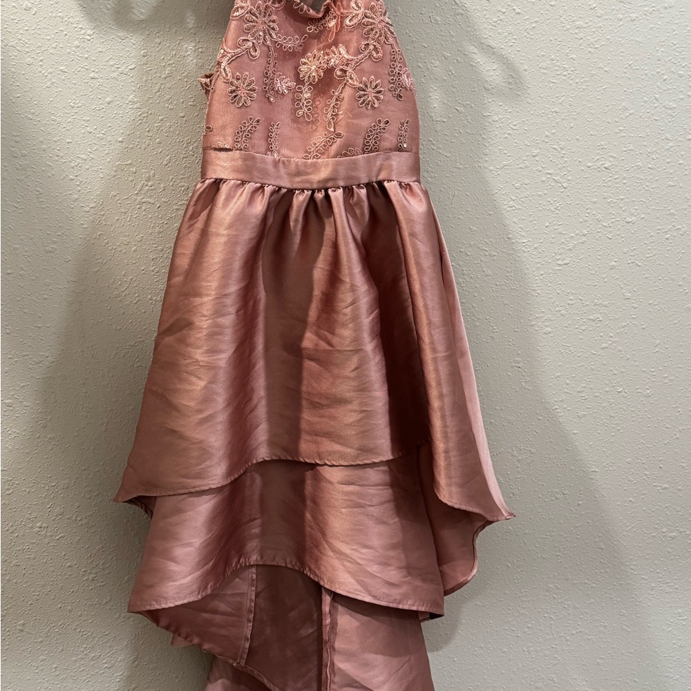 Bonnie Jean Girls' Rose Pink Satin High-Low Formal Dress